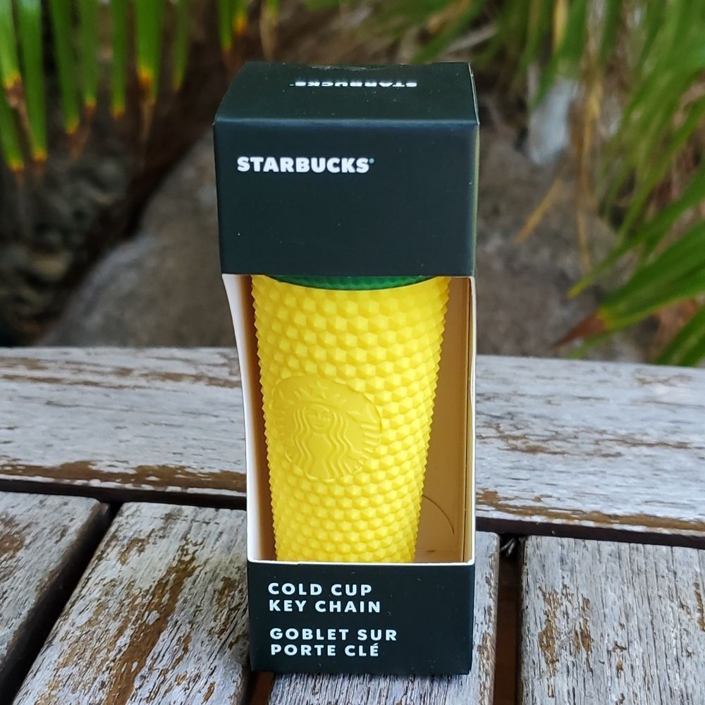 Starbucks Pineapple Yellow Studded Cold Cup Tumbler Hawaii Key Chain NWT